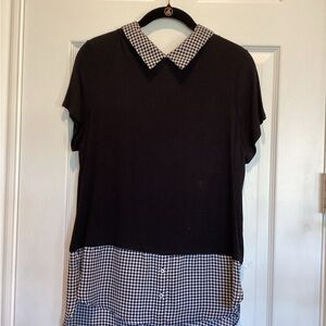 Elle Black and White Blouse with Checkered Collar